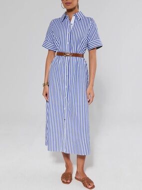 Avara Juniper Blue Striped Midi Dress